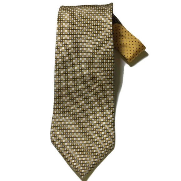 Classics Tommy Hilfiger Geometric Inported100% Silk Gold Brown Men's  Tie - Picture 1 of 8